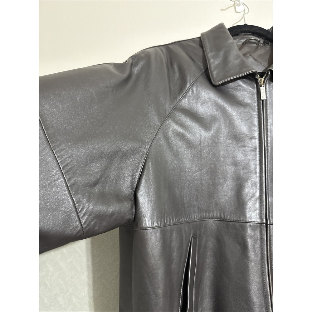 Vintage Mens Brown Lamb Skin Flight Bomber Jacket Coat Aviator Sz L Full Zip Y2K - Picture 3 of 16